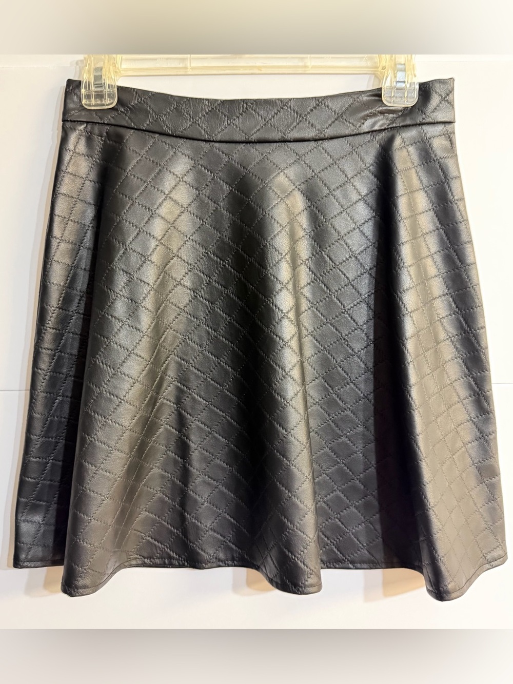Black Quilted Faux Leather A-Line Skirt